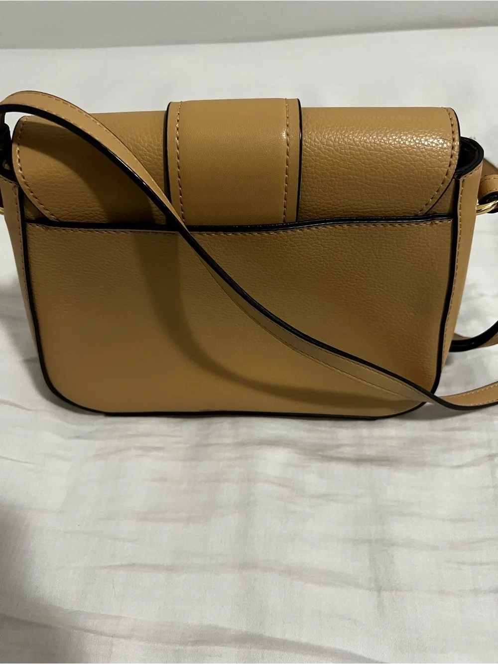 Calvin Klein Tan Faux Leather Crossbody with Gold Accent